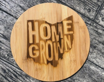 Homegrown Ohio Engraved Round Bamboo Cutting Board