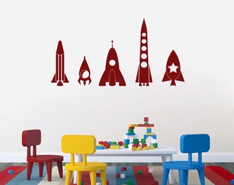 Rocket Ships Wall Decal Set Decorative Art Decor Sticker For Nursery Kids Teens Bedroom Playroom Classroom Select Your Size & Color