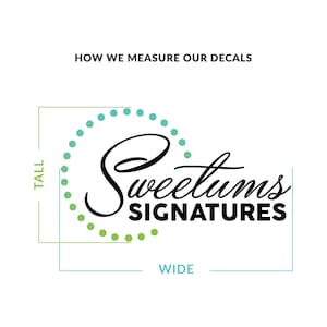 May include: A black and white logo with the text "Sweetums Signatures" in a cursive font. The logo is surrounded by a circle of green and blue dots.