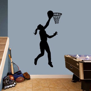 Basketball Girl Layup Decal, Sports Sticker Mural for Wall or Sign, Locker Room, Indoor/Outdoor