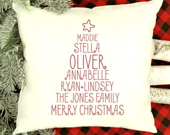 Custom Family Names Christmas Tree Pillow | Family Name Pillow | Personalized Gift | Holiday Gift Item