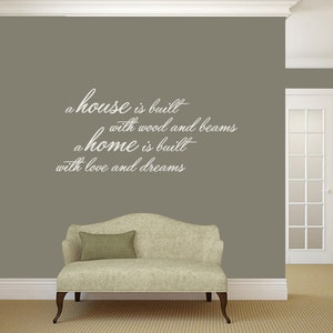 A Home Is Built with Love and Dreams Decal, New Home Gift, Sticker Quote for Wall or Sign, Select Your Size & Color
