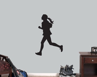 Girl Running Decal, Sports Runner Sticker for Wall or Sign, Cross Country or Track Wall Mural