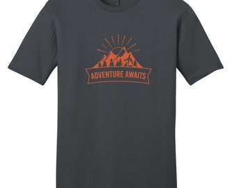 Adventure Awaits Unisex T-Shirt, Inspirational Quotes, Explorer Hiker Camper Gift Idea
