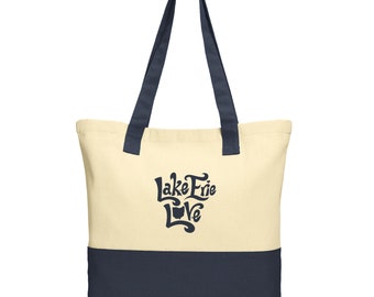 Lake Erie Love Cotton Tote Bag: Natural and Navy Travel Tote