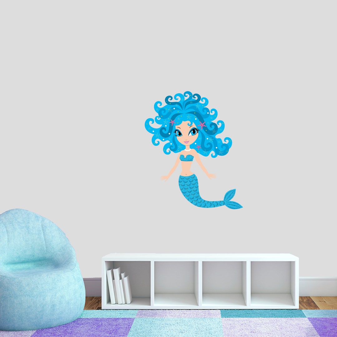 Blue Mermaid Wall Decal Decorative Art Decor Sticker For Nursery Kids ...