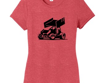 Custom Sprint Car Women's Fitted T-Shirt, Personalized Racing Sports T-Shirts
