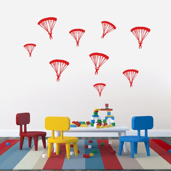 Paratroopers Wall Decal Set, Sky Diving, Military Wall Mural Sticker