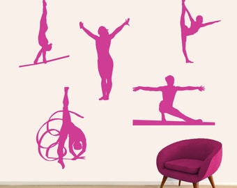 Gymnastics Decals Set, Gymnasts Dancing Stickers for Wall Mural or Sign, Indoor/Outdoor