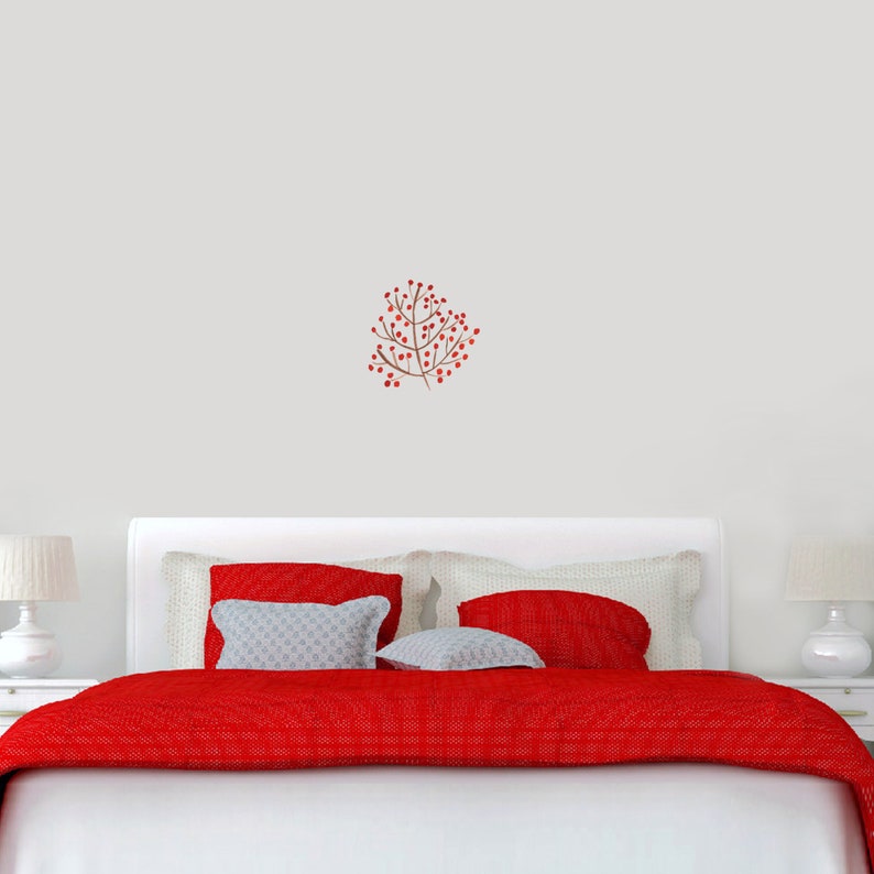 Red Berry Branch Wall Decal Printed Flowers Trees and Branches Wall Accents Vinyl Removable Wall Art Decals Stickers
