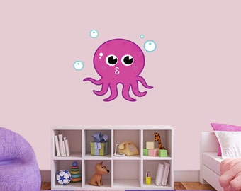 Pink Octopus Printed Wall Decal Decorative Art Decor Sticker For Nursery Kids Teens Bedroom Bathroom Playroom Classroom Select Your Size