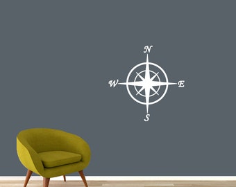 Compass Wall Decal Decorative Art Decor Sticker For Nursery Kids Teens Bedroom Classroom Playroom Living Room Entry Select Your Size & Color