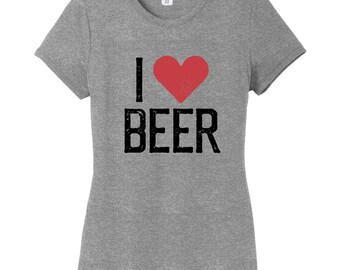 I Heart Beer Women's Fitted T-Shirt, I Love Beer, Funny Drinking Beer Graphic Tees