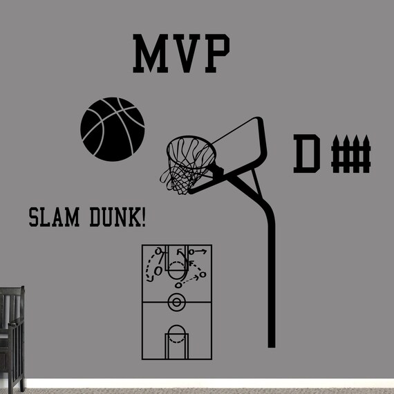 Basketball Wall Decals Set Kid S Sports Bedroom Basketball Stickers Basketball Court Ball And Hoop Wall Decals