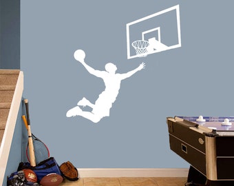 Basketball Player Slam Dunk Wall Decal Decorative Art Decor Sticker For Nursery Kids and Teens Bedroom Playroom Select Your Size & Color