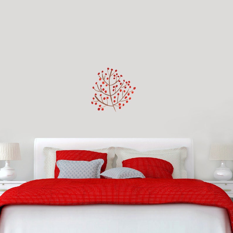 Red Berry Branch Wall Decal Printed Flowers Trees and Branches Wall Accents Vinyl Removable Wall Art Decals Stickers