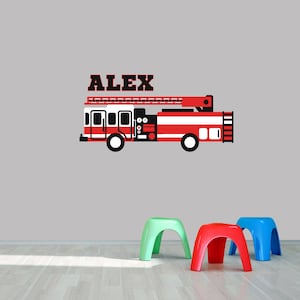 Custom Name Fire Truck Wall Decal Decorative Art Decor Sticker For Nursery Kids Teens Bedroom Playroom Classroom Select Your Size