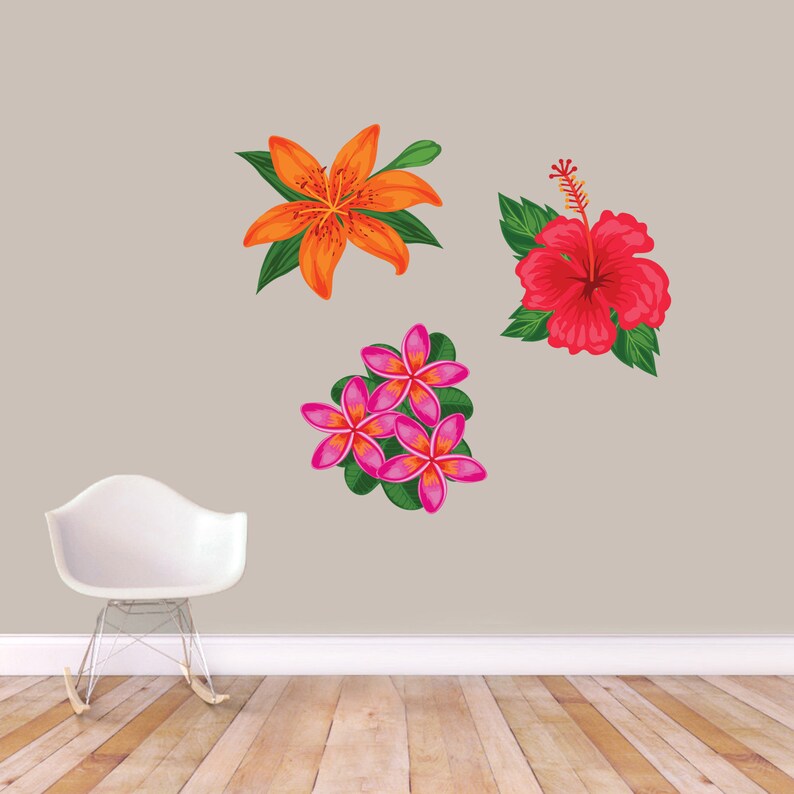 Printed Tropical Flowers Wall Decal Set Decorative Art Decor Etsy