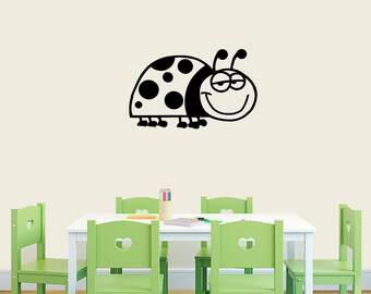 Ladybug Cartoon Wall Decal Decorative Art Decor Sticker For Nursery Kids Teens Bedroom Playroom Classroom Select Your Size and Color