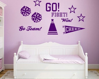 Cheerleading Decal Set, Cheer Mural Set for Wall or Sign, Locker Room, Outdoor or Indoor