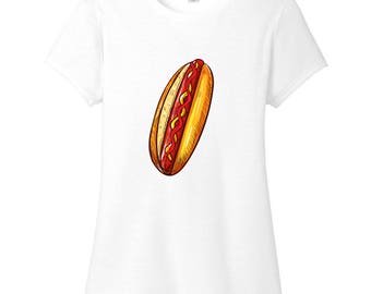 Hot Dog Women's Fitted T-Shirt, Funny Junk Food, Summer Time T-Shirts, Cookout Barbeque T-Shirts