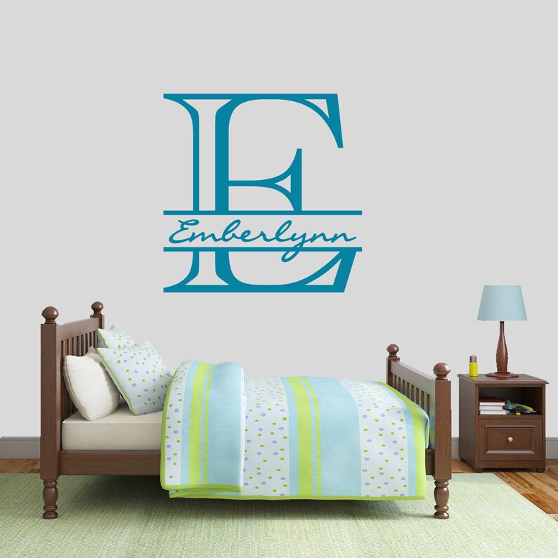 Custom Monogram With Name Wall Decal Personalized Monogram Kids Room Nursery Wall Stickers Removeable Wall Art Vinyl Wall Decal