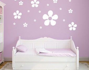 Set of Flowers Wall Decals, Daisy Flower Wall Mural for Girls Bedroom