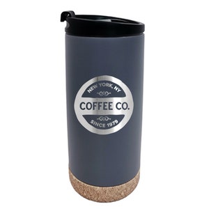 Custom Business Logo Engraved 16 oz. Stainless Faux Cork Bottom Tumbler, Personalized Drinkware in Black, White or Stone - Bulk Discounts!