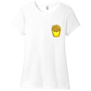 French Fries Pocket Print Women's Fitted T-Shirt, Funny Junk Food Shirts, Fast Food Lover image 1