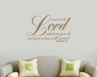 Proverbs 16:3 Wall Decal, Commit To The Lord, Scripture Decor