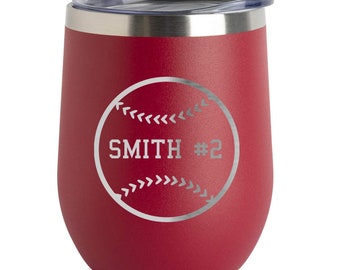 Custom Baseball Engraved 12 oz. Stainless Steel Wine Tumbler with Lid