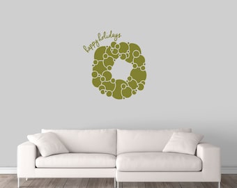 Happy Holidays Wreath - Seasonal Christmas Wall Decals