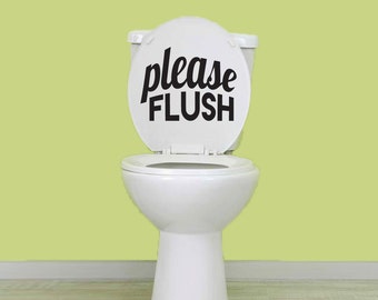Please Flush Toilet Decal  Fun Bathroom Wall Sticker  Boys Restroom Decor