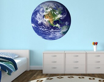 Earth Printed Wall Decal, Multi Color Earth Planet Sticker, Solar System Decor, Remove - Replace