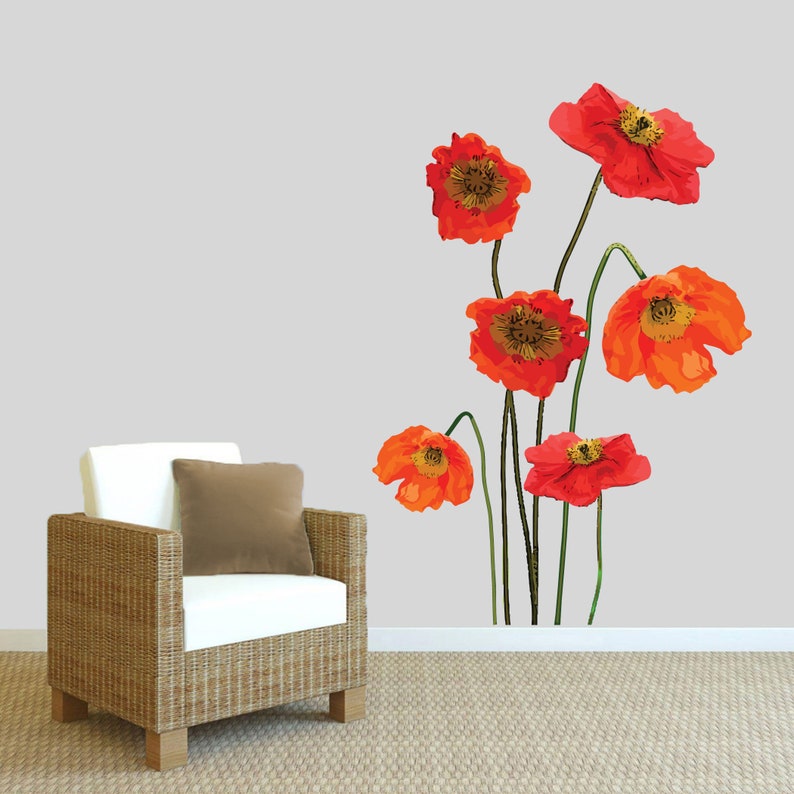 Poppies Printed Wall Decal Flowers and Shapes Trees and Etsy UK