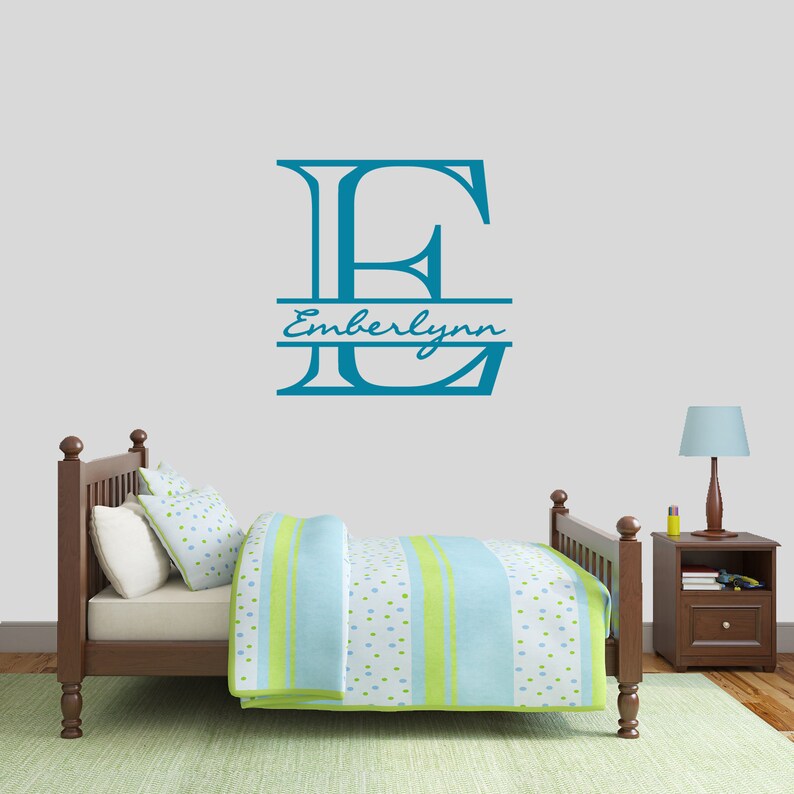 Custom Monogram With Name Wall Decal Personalized Monogram Kids Room Nursery Wall Stickers Removeable Wall Art Vinyl Wall Decal