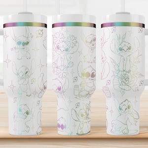 Stitch Tumbler with Handle & Straw | Disney Laser Engraved Stainless Steel Cup | Cute Travel Mug | Gift for Lilo and Stitch Fans