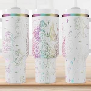 Beauty and the Beast Tumbler – Belle, Beast, Gaston & More – 40oz Laser Engraved Tumbler, Personalized Cup, Gift for Her, Disney Stanley