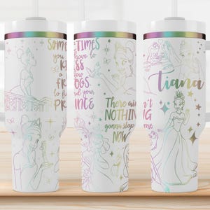 Princess Tiana Tumbler with Handle & Straw | Disney Princess Laser Engraved Cup | Stainless Steel Travel Mug | Frog Prince Gift