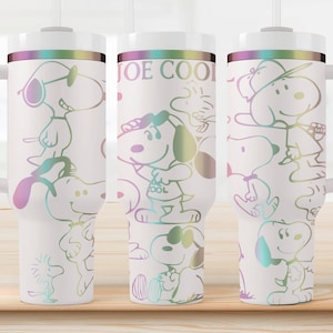 Snoopy Joe Cool Travel Tumbler – 40oz Stanley Dupe Cup | Laser Etched Peanuts Cartoon Coffee Mug