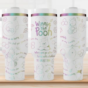 Winnie the Pooh Tumbler with Handle & Straw | Cute Disney Travel Mug | Laser Engraved Stainless Steel Cup | Gift for Kids and Adults