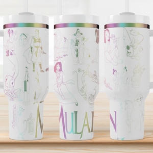 Mulan Laser Engraved Tumbler with Handle | Custom Disney Princess Engraved Cup, Gift for Her, Mushu, Disney Princess Personalized Cup,