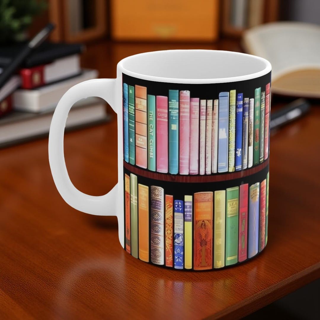 Bookworm Antique Book Library Mug, Vintage Book Shelf Ceramic Cup ...