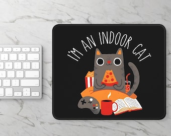 Funny Indoor Cat Gaming Mouse Pad, Kitten Desk Mat, Cute Cat Mousepad, Gamer Gift, Cat Lover Office Decor