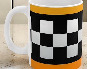 Taxi Squares and Stripes Coffee Mug, Yellow Cab Mug, NYC Taxi Cup, Unique Gift for Coffee Lovers, Taxi Driver Gift, Taxi Lover Mug