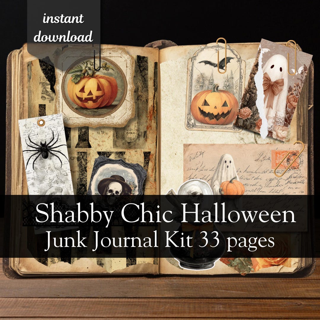 Halloween Junk Journal Kit Shabby Chic - Ghost and Pumpkin Papers - Etsy