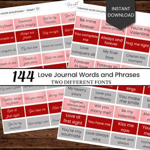 Valentine Junk Journal Words, Junk Journal Supplies, Printable Words, Junk Journal Ephemera
