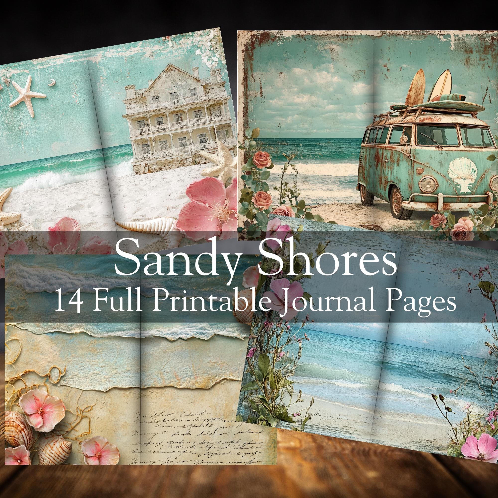 Whimsical Beach Junk Journal Kit Pages, Digital Download Papers for Scrapbooking, Printable Pages,  Ocean Craft Supplies