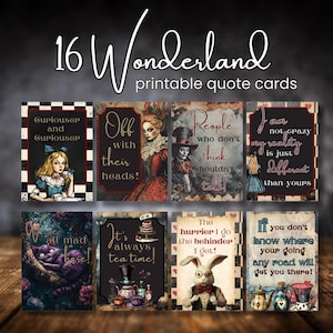 Cartões de diário de citações do país das maravilhas para impressão para scrapbooks e download digital de criação de cartões