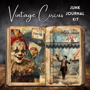 Vintage Circus Junk Journal Kit: Printable Digital Paper, Fussy Cuts & Bookmarks for Scrapbooking